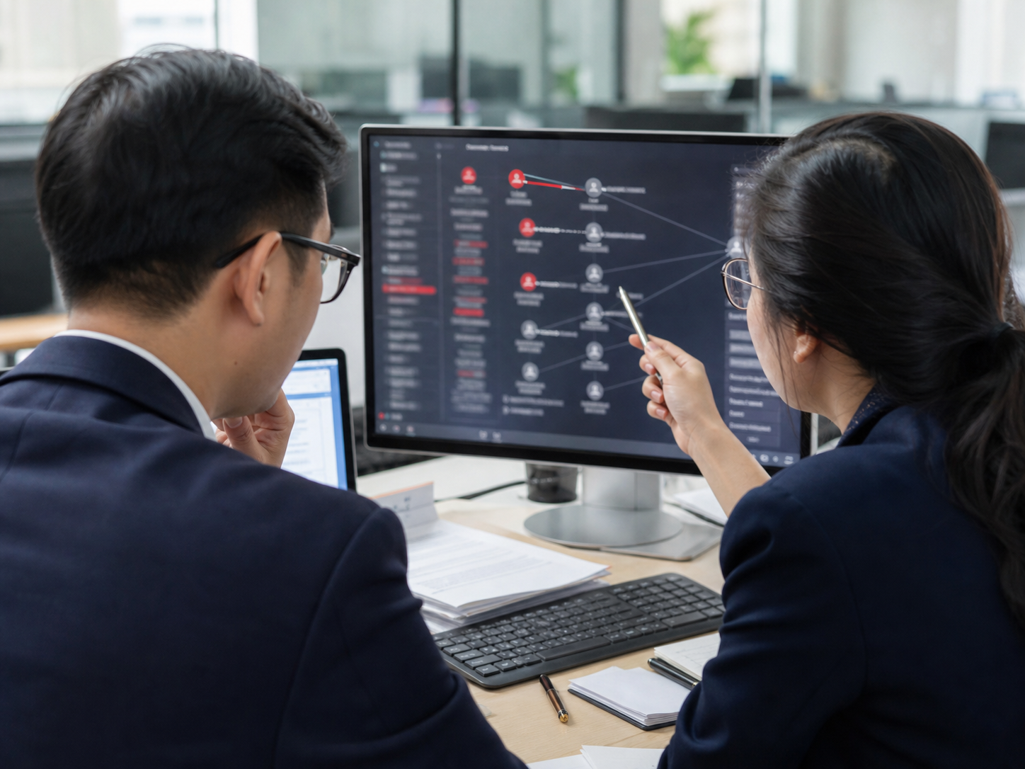 Nhân viên ngân hàng rà soát giao dịch bất thường